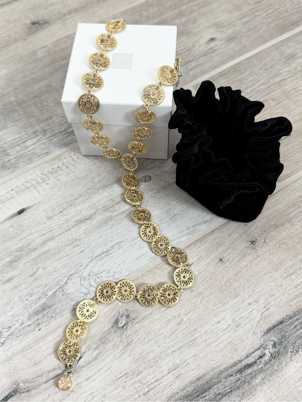 Sals Fifth Avenue Gold Disc Drop Necklace